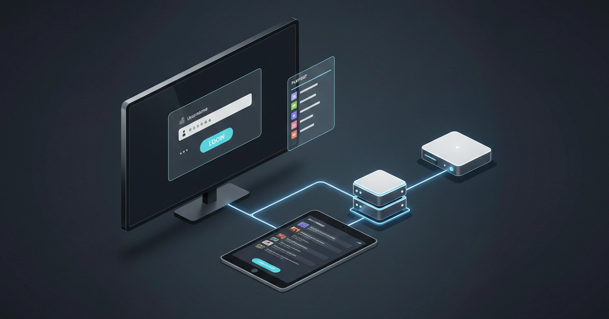 Illustration of an IPTV setup screen and box